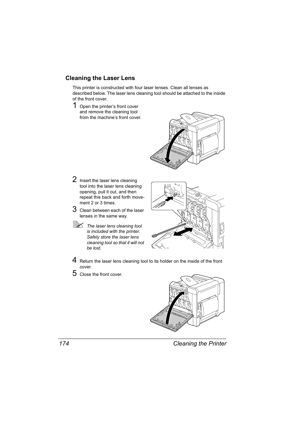 Cleaning the laser lens, Cleaning the laser lens 174 | Konica Minolta BIZHUB C30P User Manual | Page 188 / 276