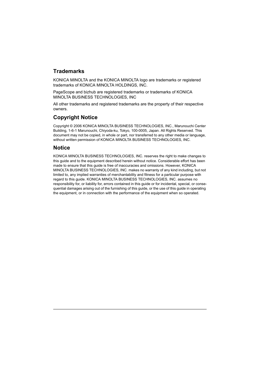 Trademarks, Copyright notice, Notice | Konica Minolta BIZHUB C30P User Manual | Page 2 / 276