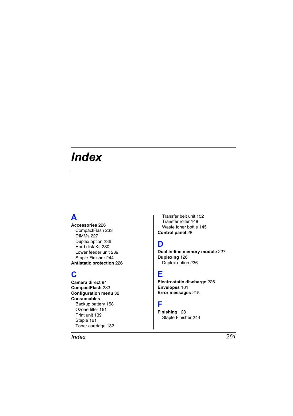 Index | Konica Minolta BIZHUB C30P User Manual | Page 275 / 276
