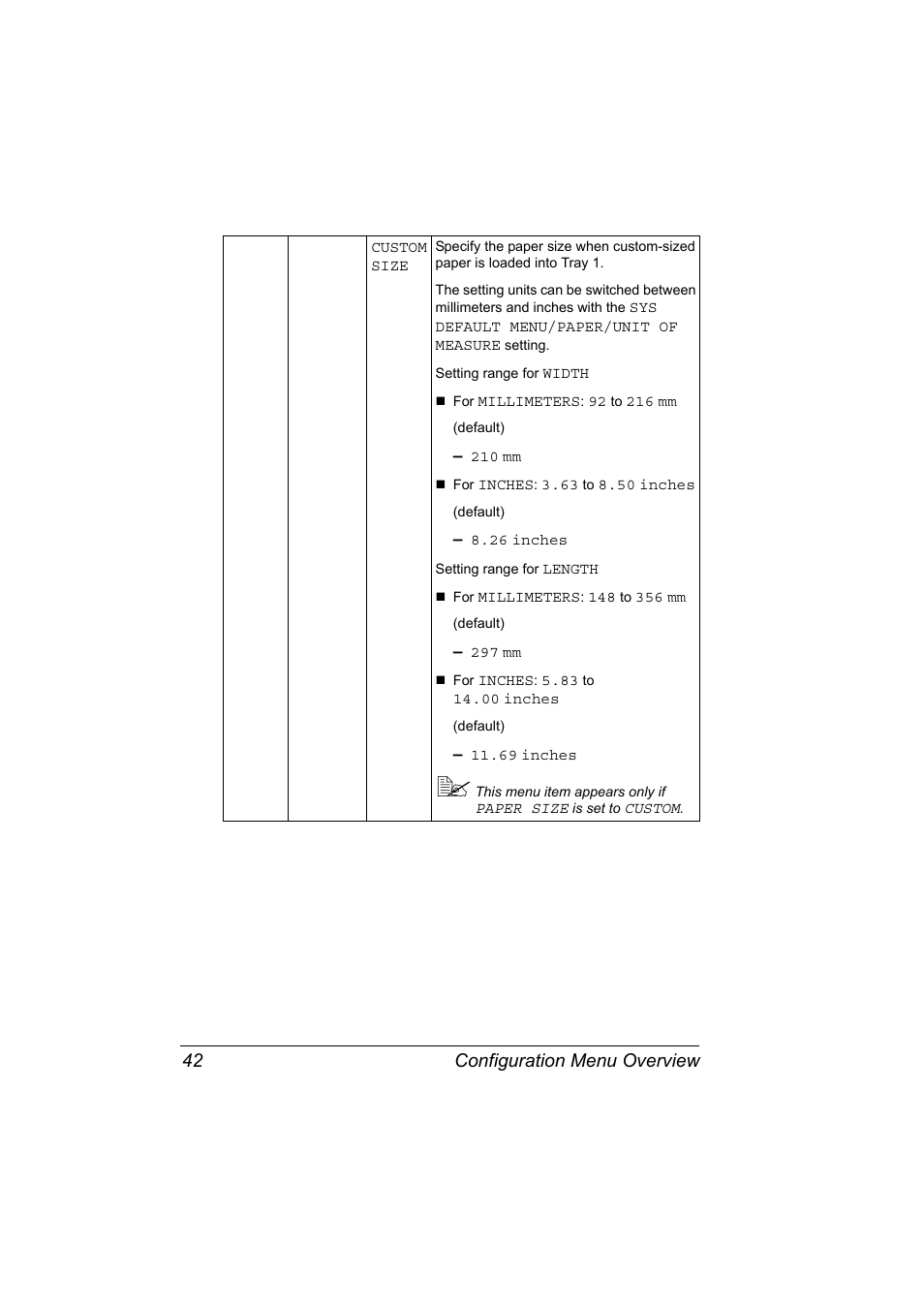 Configuration menu overview 42 | Konica Minolta BIZHUB C30P User Manual | Page 56 / 276