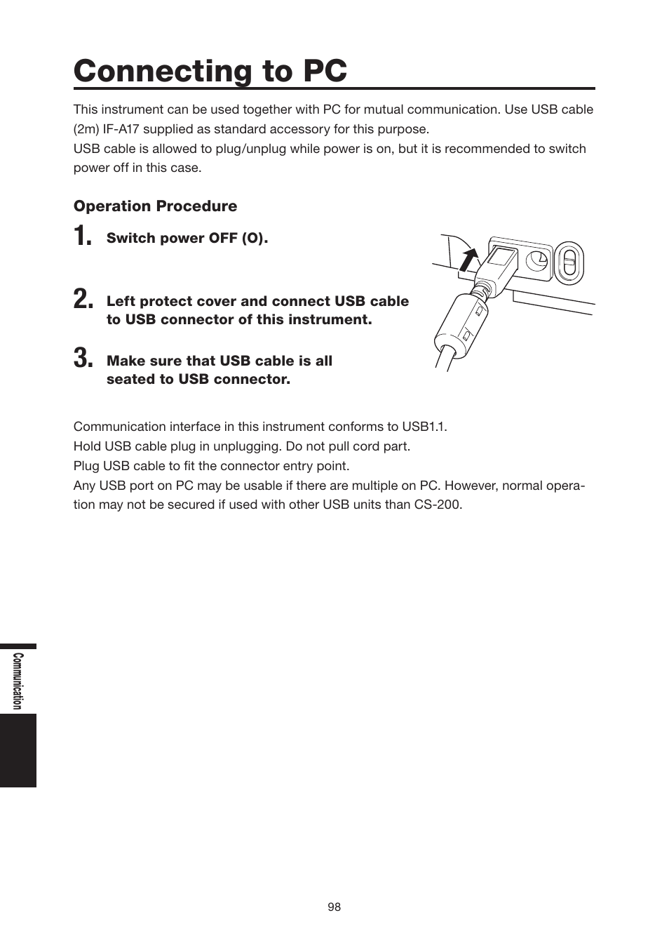 Connecting to pc | Konica Minolta Chroma Meter CS-200 User Manual | Page 100 / 124