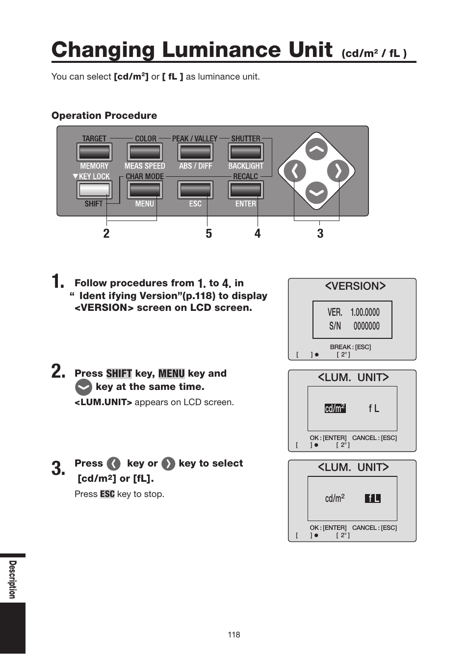 Changing luminance unit | Konica Minolta Chroma Meter CS-200 User Manual | Page 120 / 124
