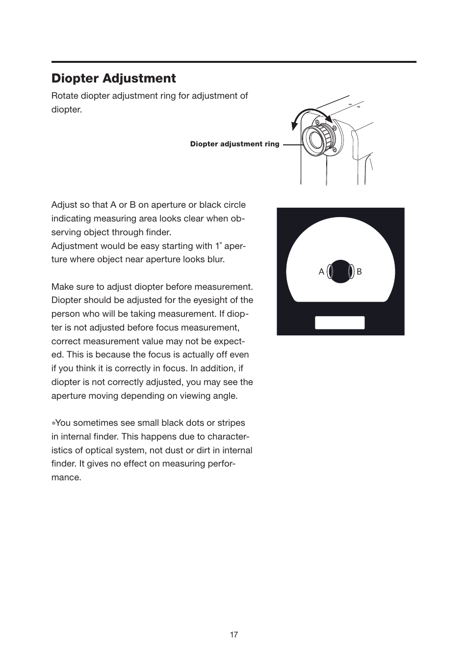 Diopter adjustment, Diopter adjustment …………………… 17 | Konica Minolta Chroma Meter CS-200 User Manual | Page 19 / 124