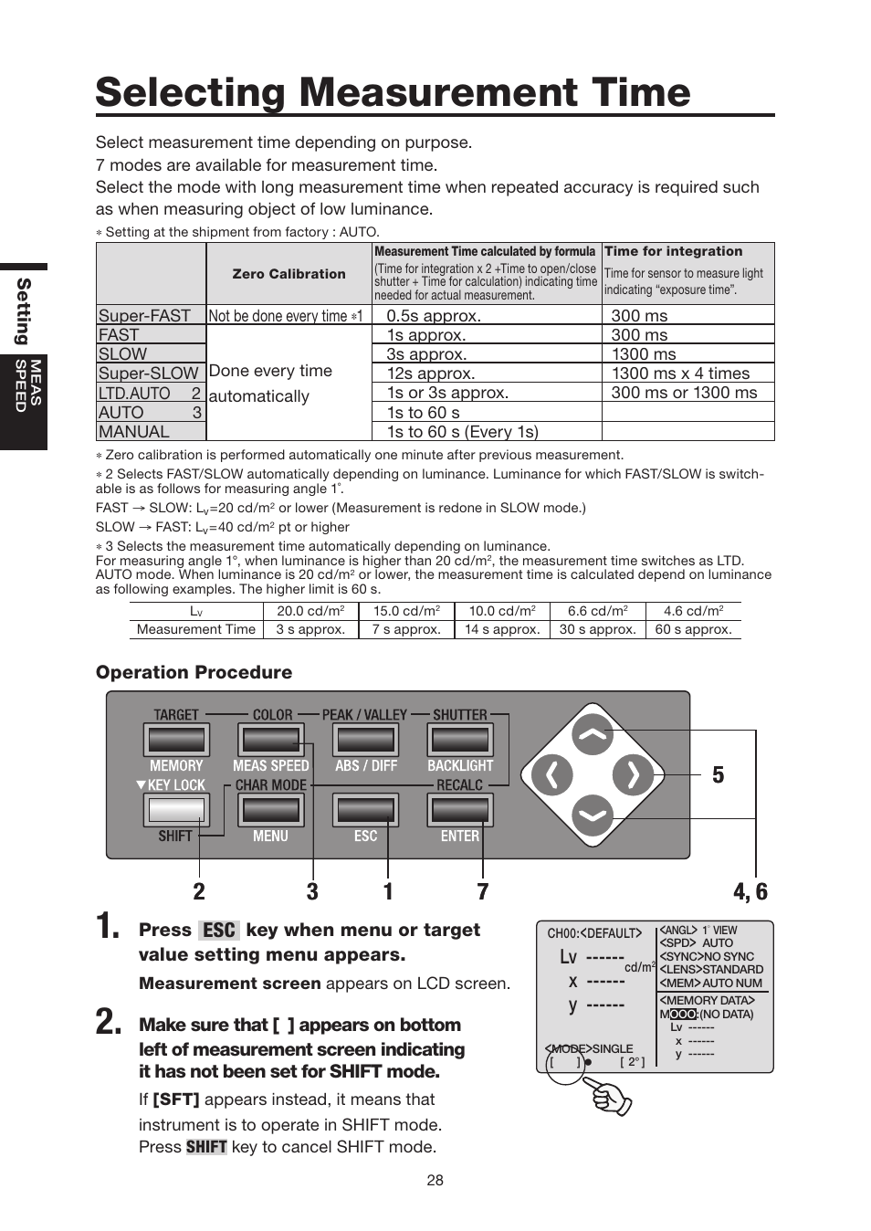 Selecting measurement time, X ------ y | Konica Minolta Chroma Meter CS-200 User Manual | Page 30 / 124
