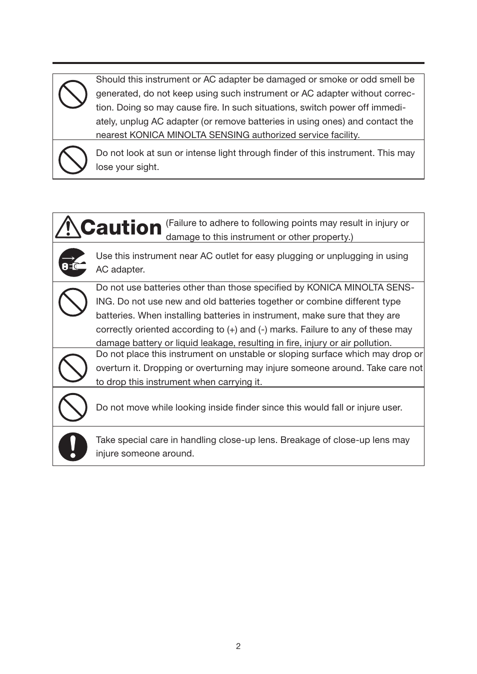 Caution | Konica Minolta Chroma Meter CS-200 User Manual | Page 4 / 124