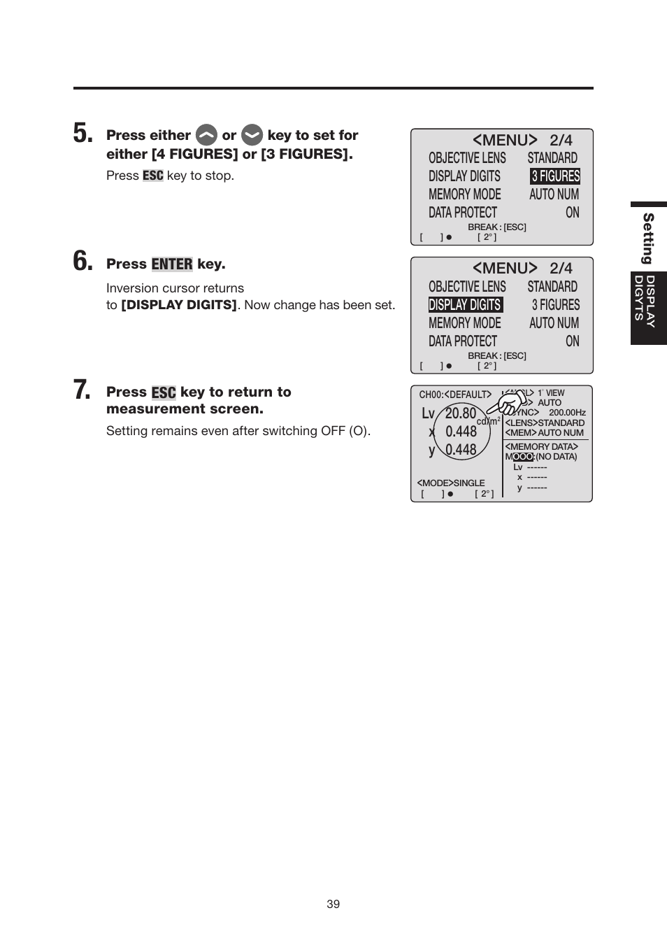 Enter, Lv 20.80, Menu | Konica Minolta Chroma Meter CS-200 User Manual | Page 41 / 124