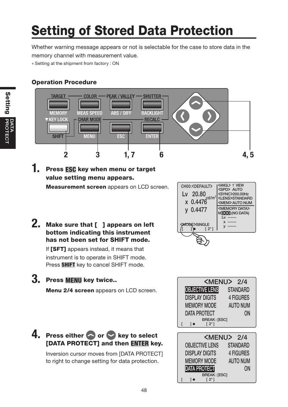 Setting of stored data protection | Konica Minolta Chroma Meter CS-200 User Manual | Page 50 / 124