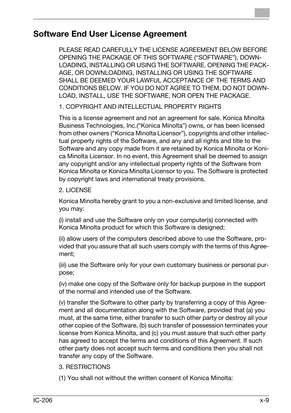 Software end user license agreement | Konica Minolta bizhub 163 User Manual | Page 10 / 362