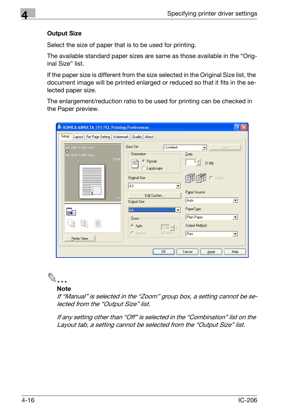 Output size, Output size -16 | Konica Minolta bizhub 163 User Manual | Page 105 / 362
