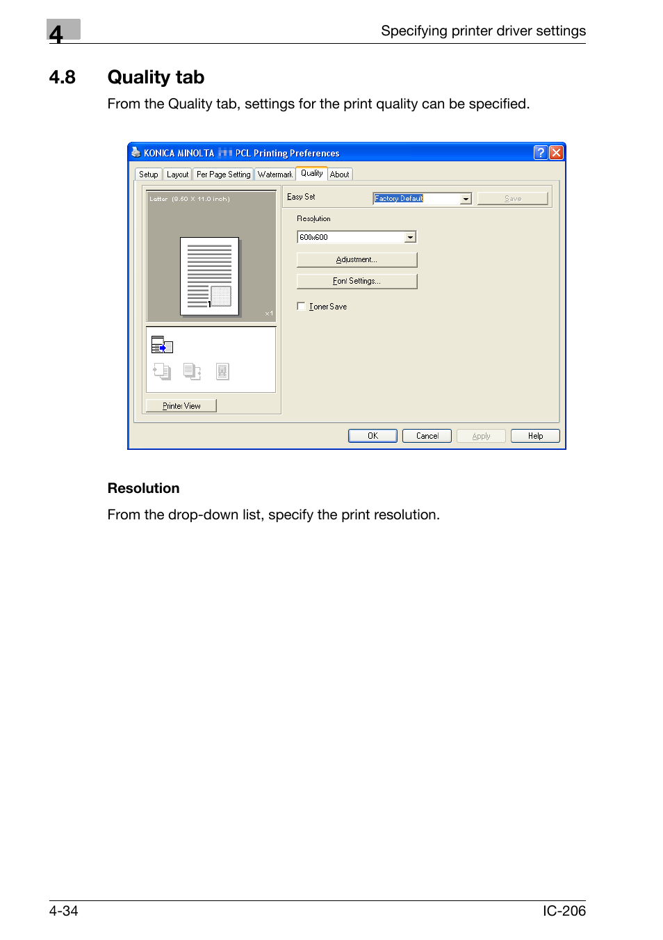 8 quality tab, Resolution, Quality tab -34 | Resolution -34 | Konica Minolta bizhub 163 User Manual | Page 123 / 362