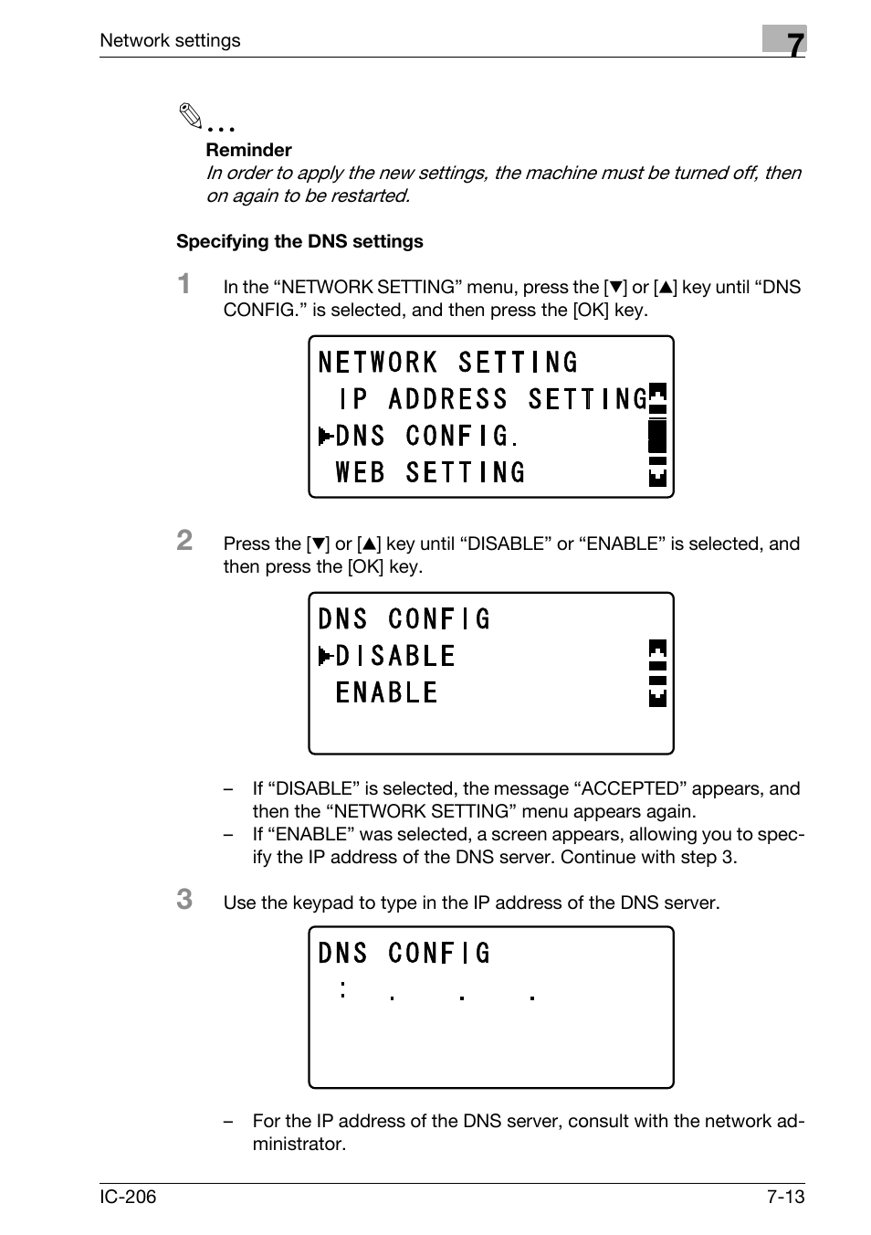 Specifying the dns settings, Specifying the dns settings -13 | Konica Minolta bizhub 163 User Manual | Page 152 / 362