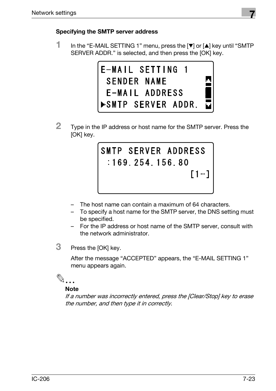 Specifying the smtp server address, Specifying the smtp server address -23 | Konica Minolta bizhub 163 User Manual | Page 162 / 362