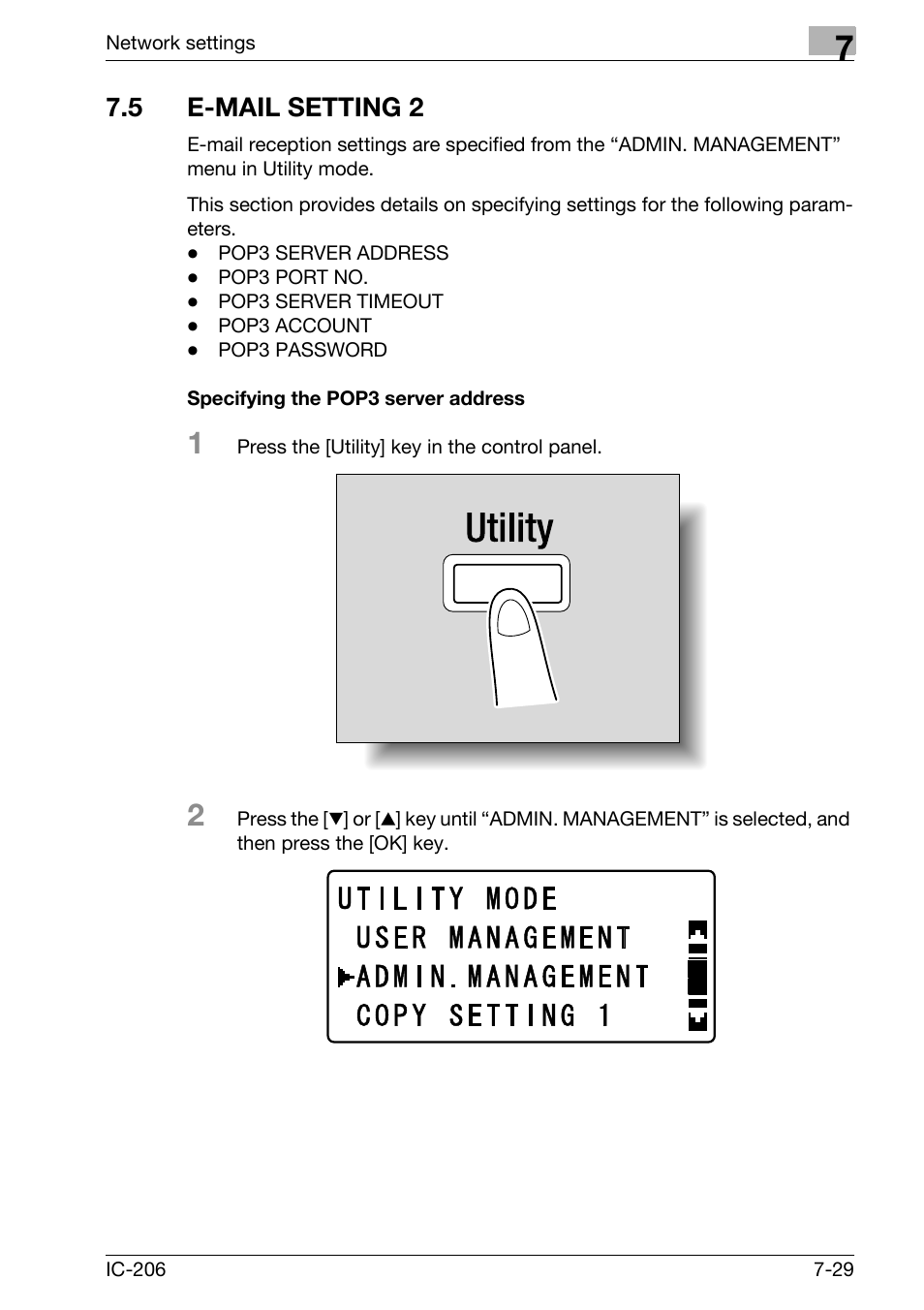 5 e-mail setting 2, Specifying the pop3 server address, E-mail setting 2 -29 | Specifying the pop3 server address -29 | Konica Minolta bizhub 163 User Manual | Page 168 / 362
