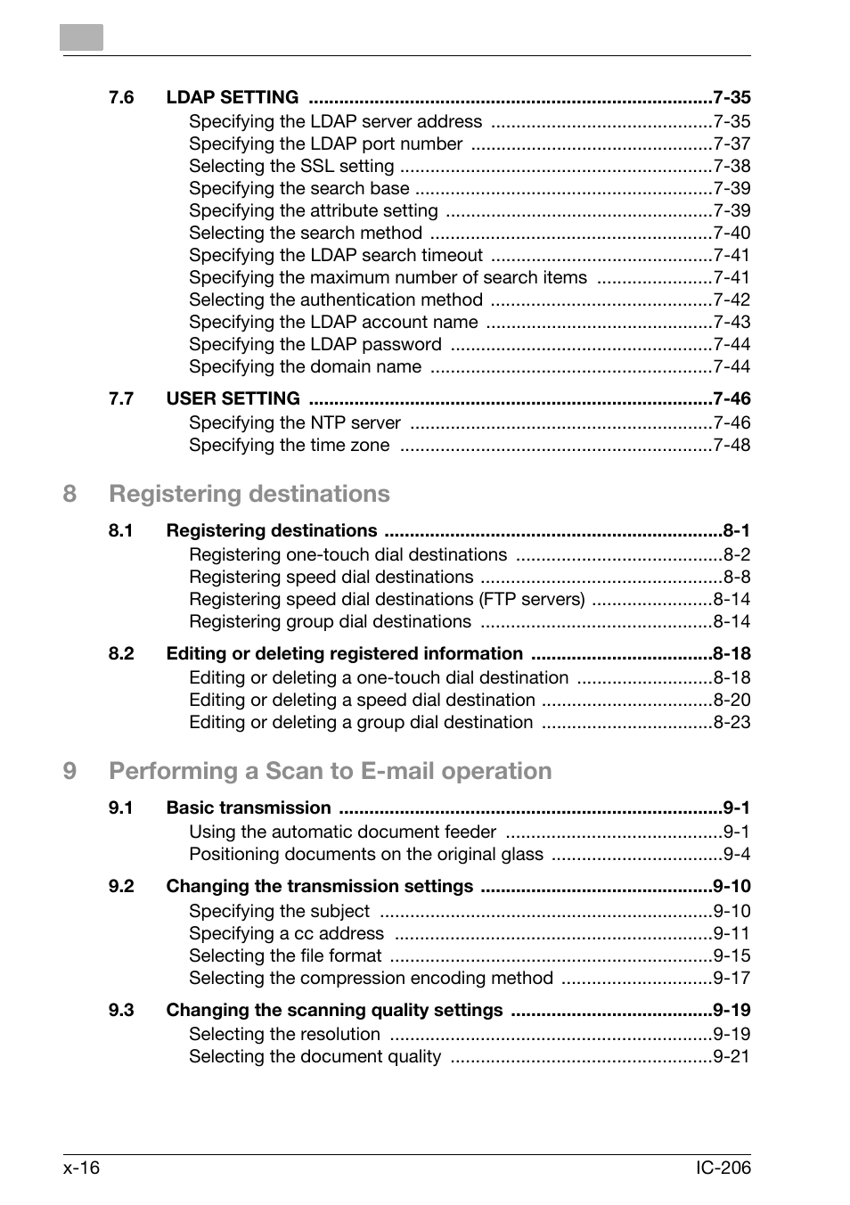 8registering destinations, 9performing a scan to e-mail operation | Konica Minolta bizhub 163 User Manual | Page 17 / 362
