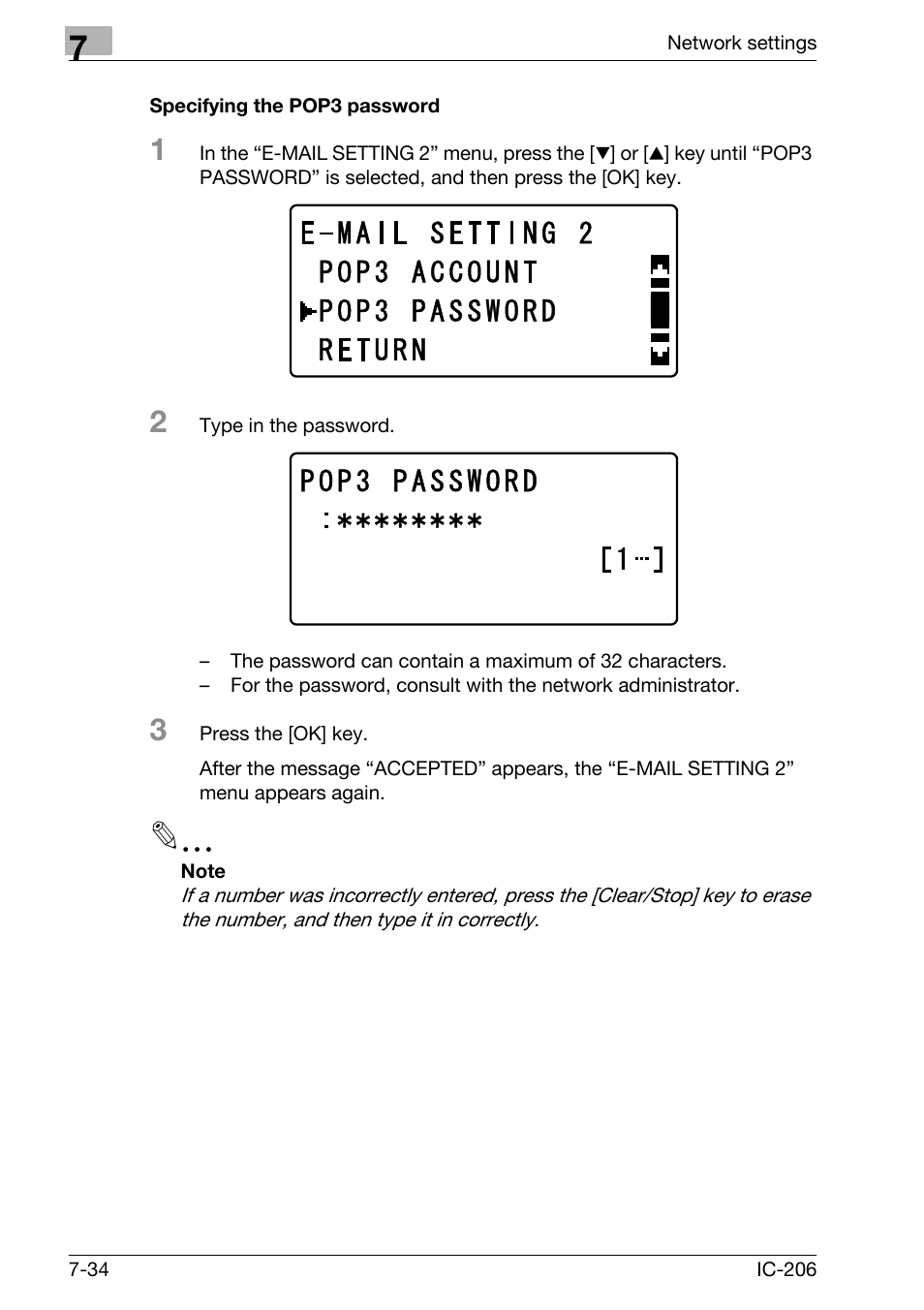 Specifying the pop3 password, Specifying the pop3 password -34 | Konica Minolta bizhub 163 User Manual | Page 173 / 362