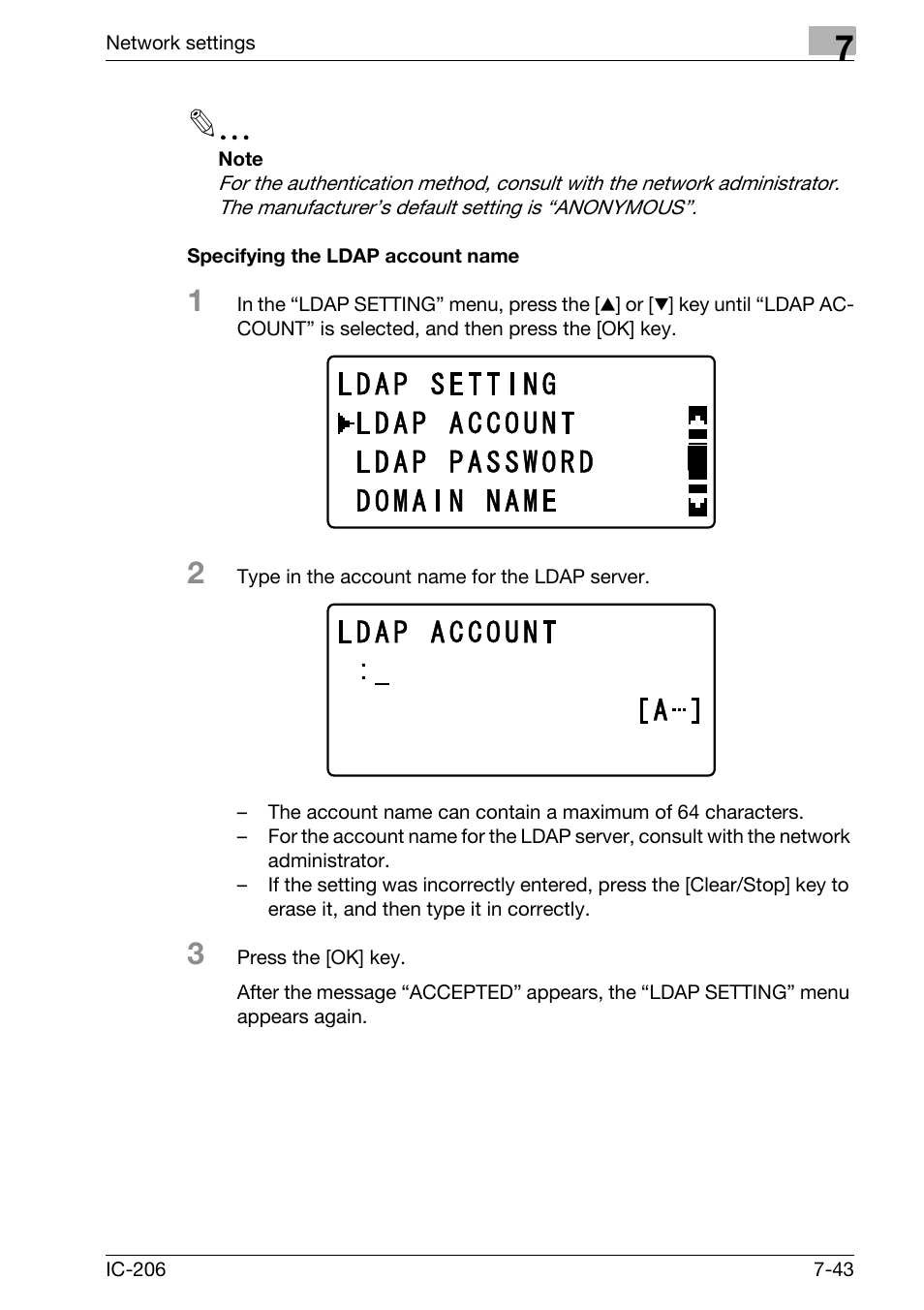 Specifying the ldap account name, Specifying the ldap account name -43 | Konica Minolta bizhub 163 User Manual | Page 182 / 362