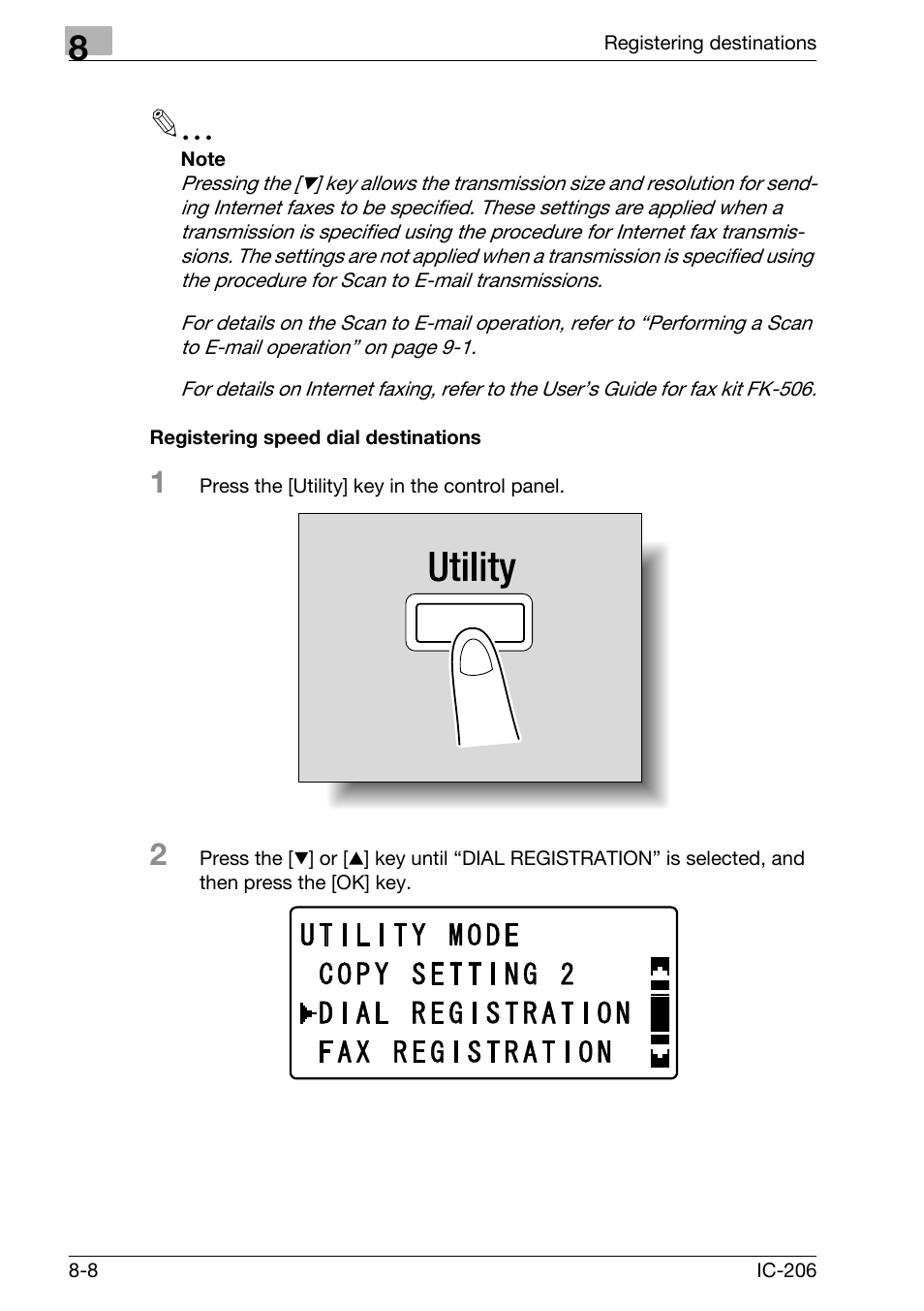 Registering speed dial destinations, Registering speed dial destinations -8 | Konica Minolta bizhub 163 User Manual | Page 197 / 362