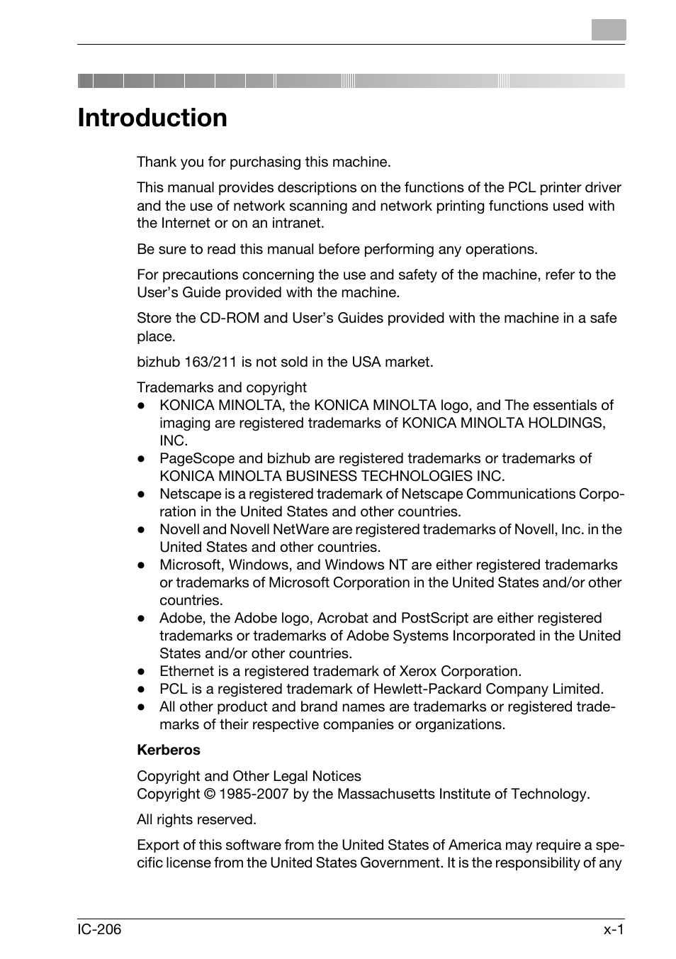 Introduction | Konica Minolta bizhub 163 User Manual | Page 2 / 362