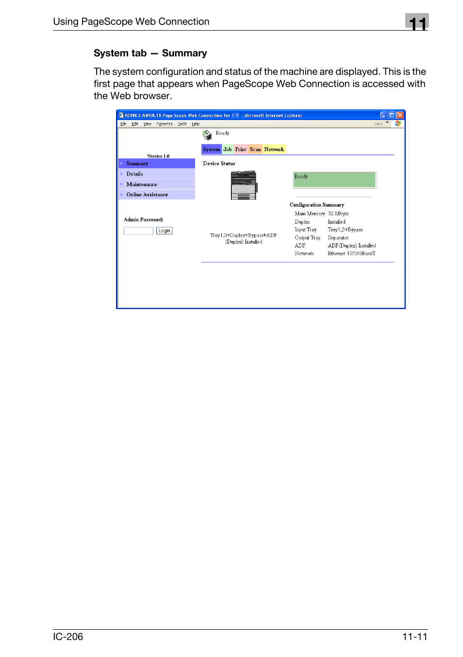 System tab - summary, System tab — summary -11 | Konica Minolta bizhub 163 User Manual | Page 288 / 362