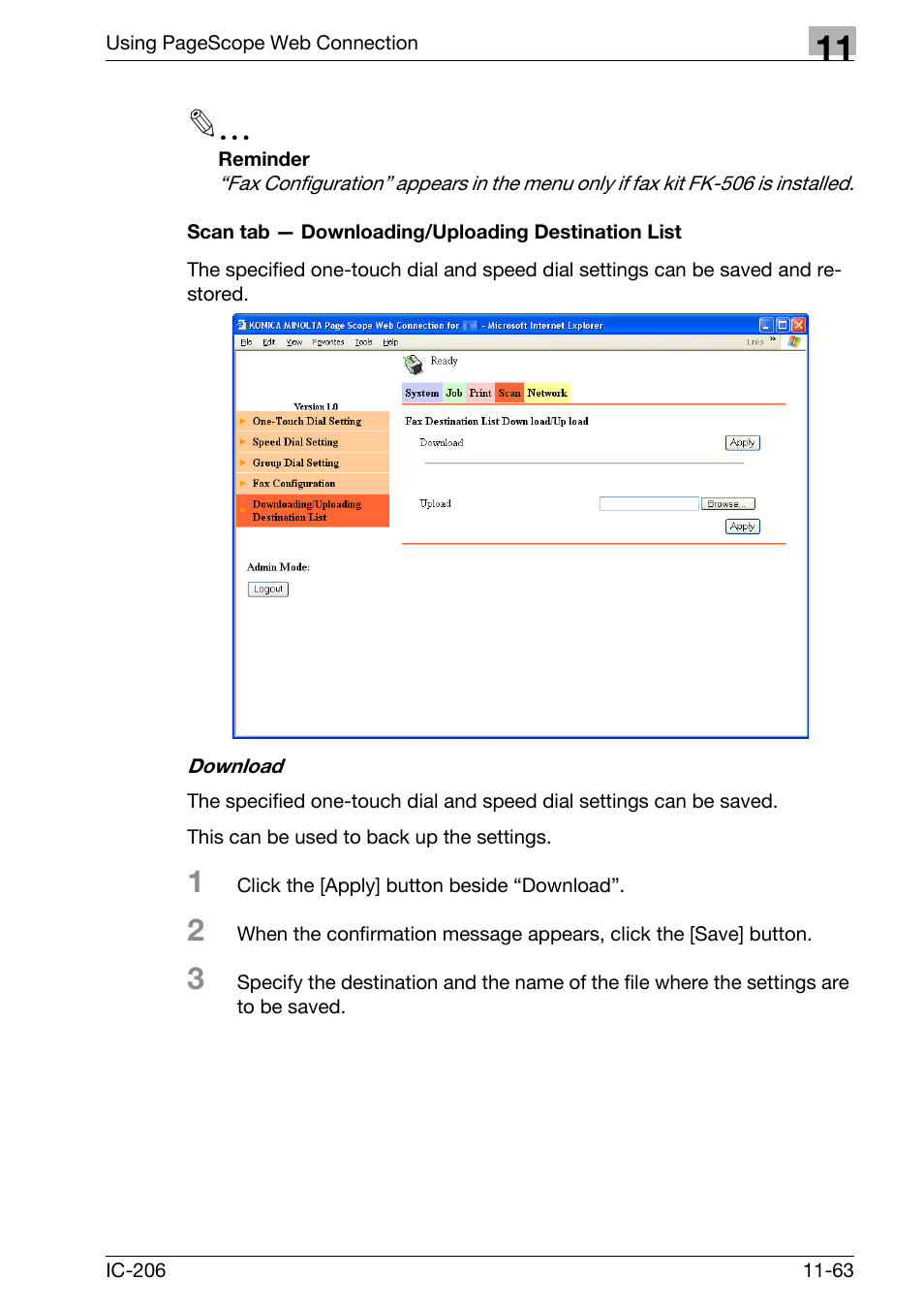 Scan tab - downloading/uploading destination list | Konica Minolta bizhub 163 User Manual | Page 340 / 362