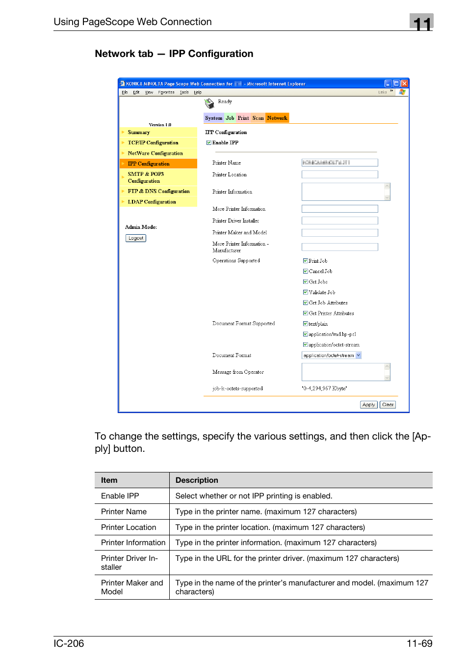 Network tab - ipp configuration, Network tab — ipp configuration -69 | Konica Minolta bizhub 163 User Manual | Page 346 / 362