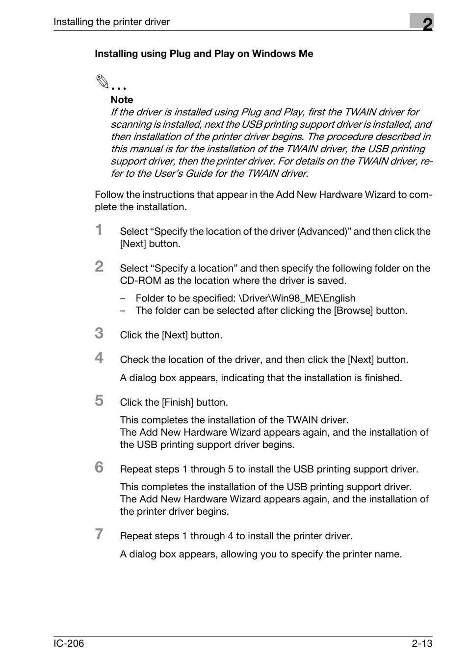 Installing using plug and play on windows me, Installing using plug and play on windows me -13 | Konica Minolta bizhub 163 User Manual | Page 46 / 362