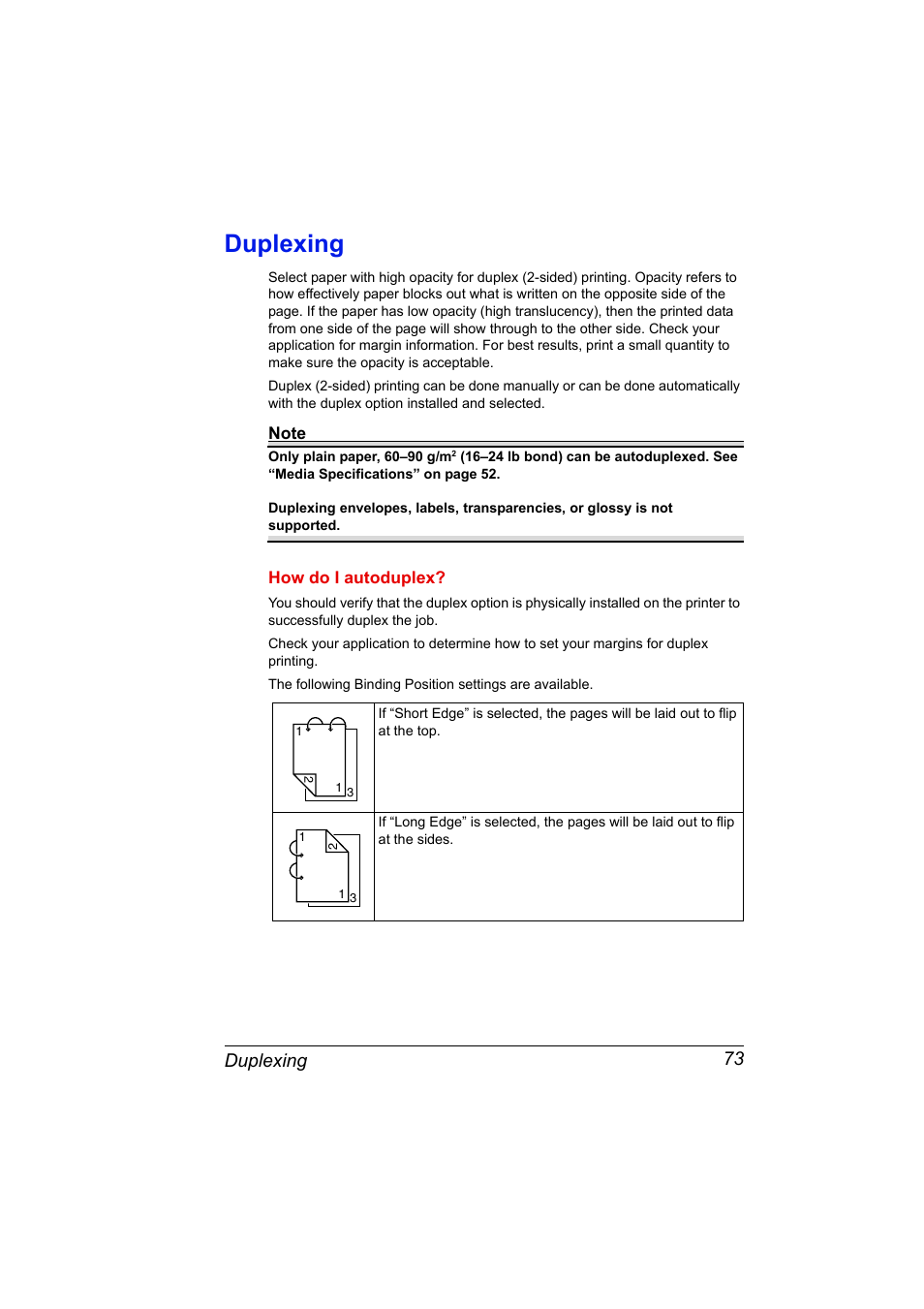 Duplexing, Duplexing 73 | Konica Minolta Magicolor 2450 User Manual | Page 87 / 168