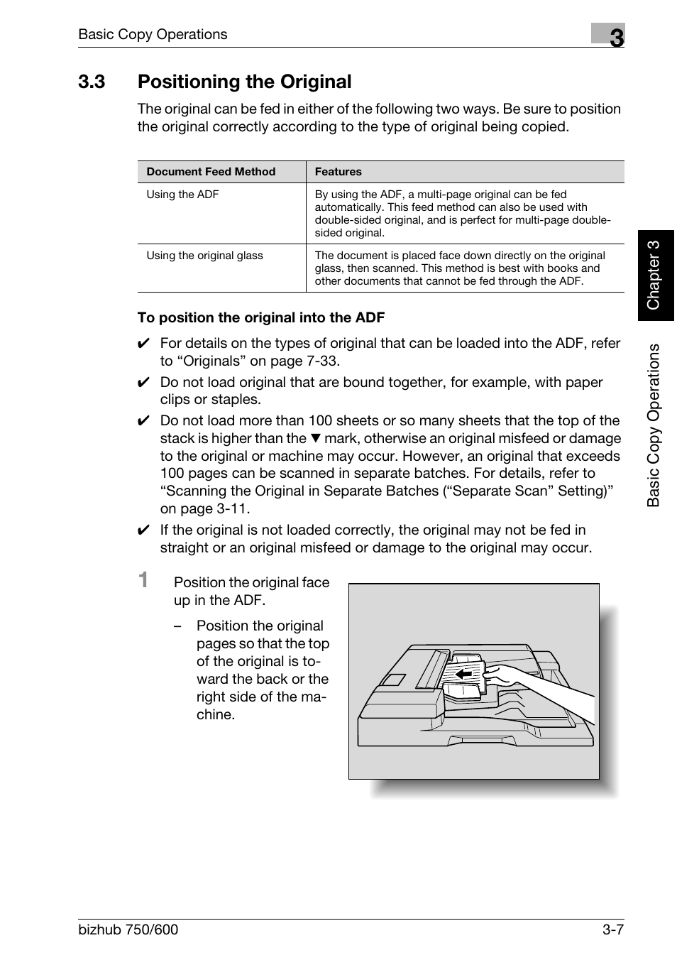 3 positioning the original | Konica Minolta bizhub 750 User Manual | Page 106 / 526