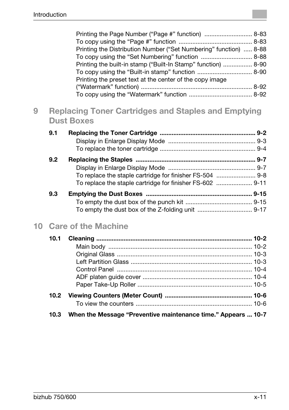 10 care of the machine | Konica Minolta bizhub 750 User Manual | Page 12 / 526