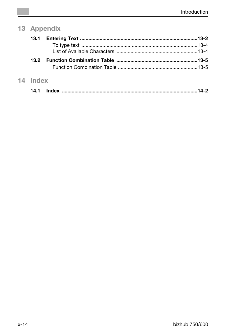 13 appendix, 14 index | Konica Minolta bizhub 750 User Manual | Page 15 / 526