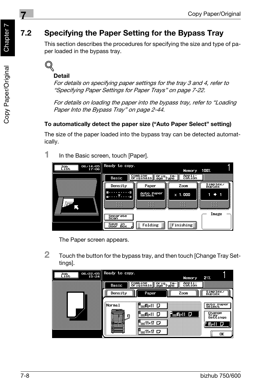 2 specifying the paper setting for the bypass tray | Konica Minolta bizhub 750 User Manual | Page 245 / 526