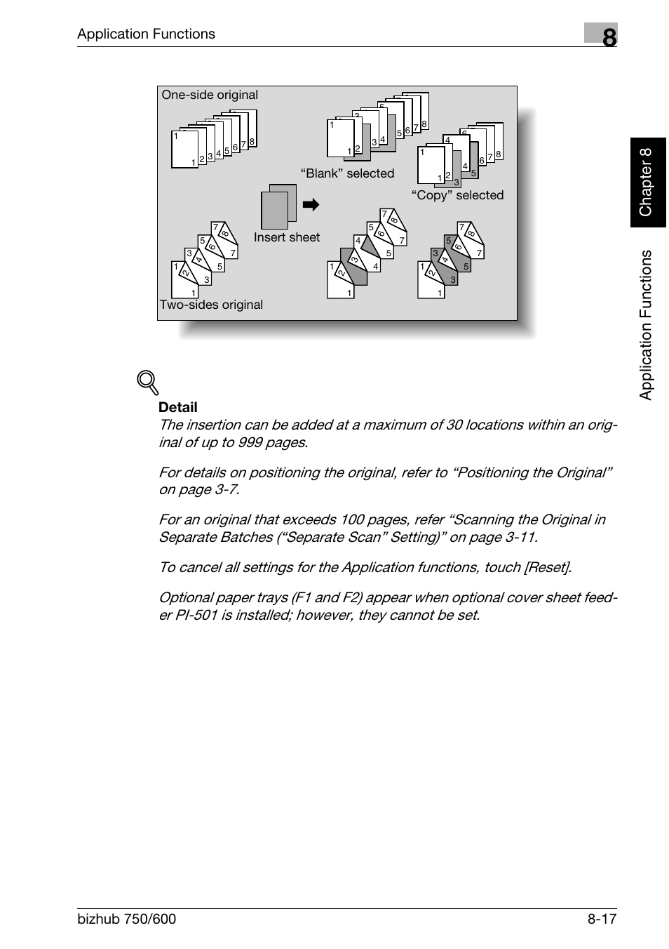 Application f unctions chapter 8, Application functions, Detail | Konica Minolta bizhub 750 User Manual | Page 290 / 526