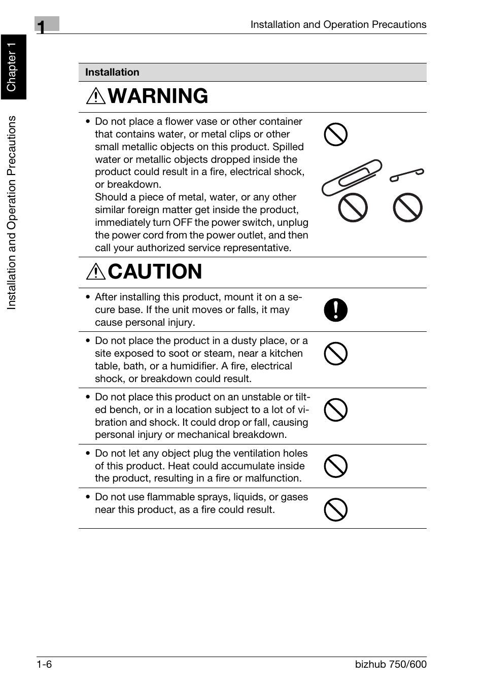 Warning, Caution | Konica Minolta bizhub 750 User Manual | Page 35 / 526