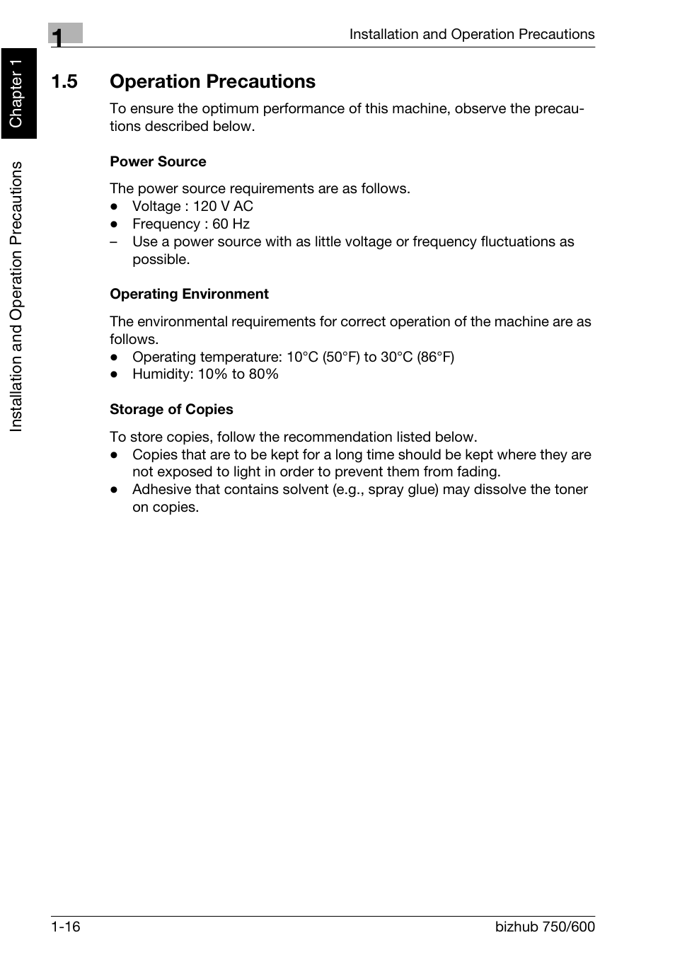 5 operation precautions | Konica Minolta bizhub 750 User Manual | Page 45 / 526