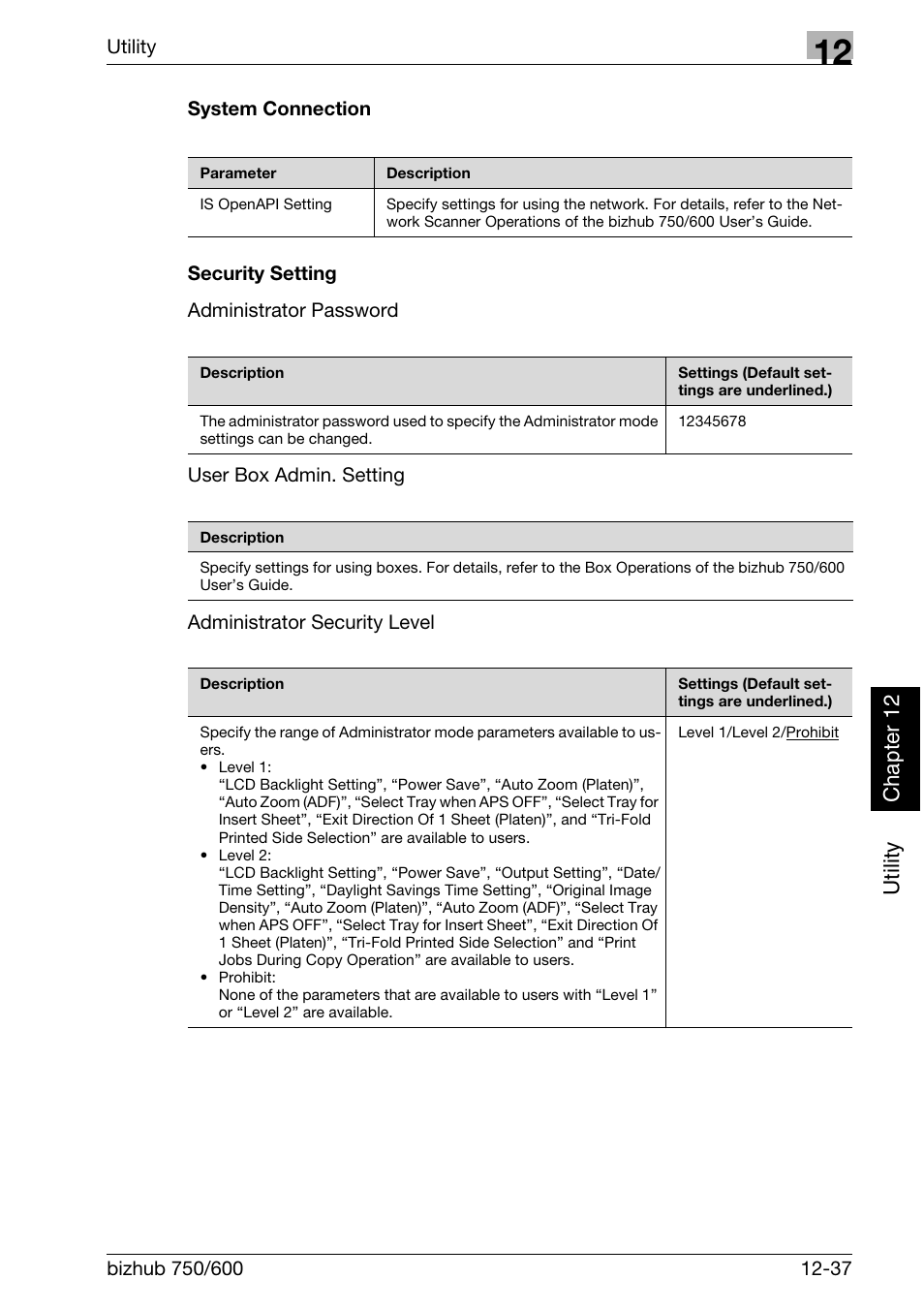 Utility ch ap te r 12 | Konica Minolta bizhub 750 User Manual | Page 450 / 526