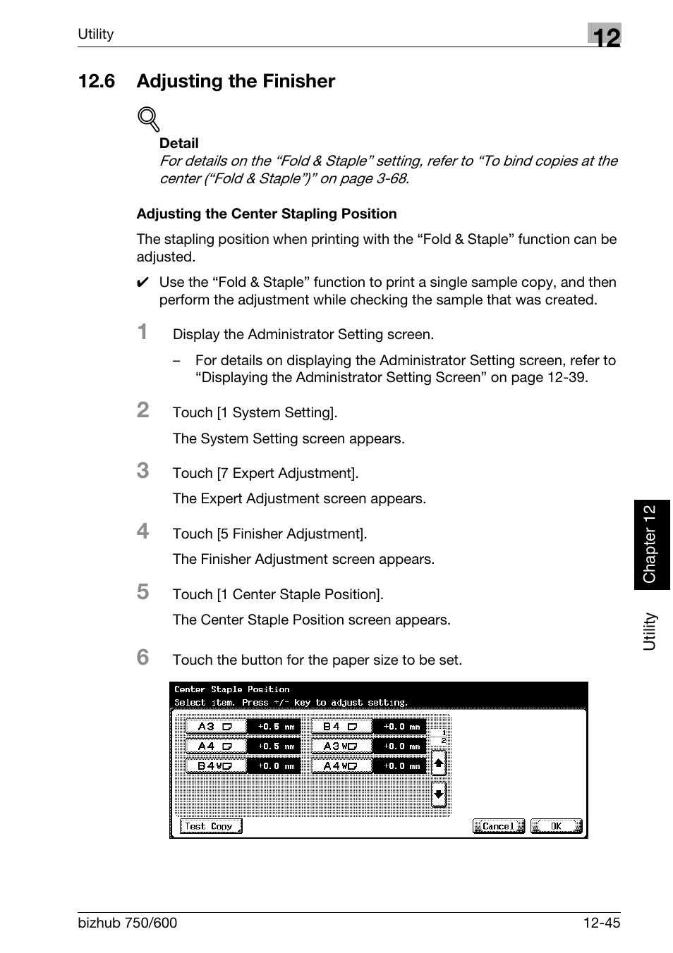 6 adjusting the finisher | Konica Minolta bizhub 750 User Manual | Page 458 / 526