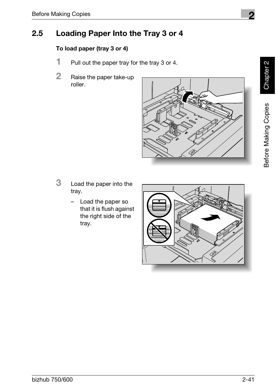 5 loading paper into the tray 3 or 4 | Konica Minolta bizhub 750 User Manual | Page 86 / 526