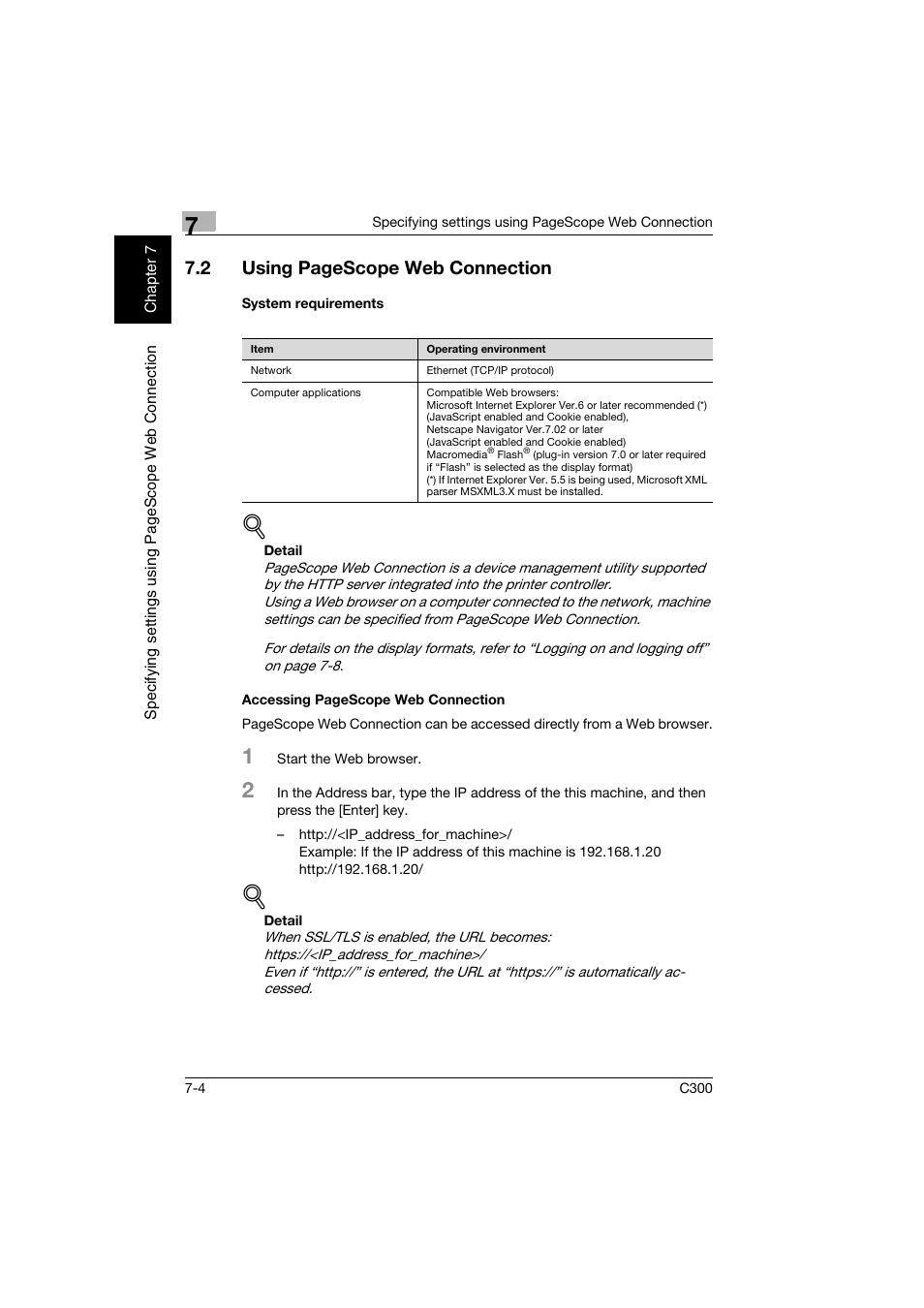 System requirements, 2 using pagescope web connection | Konica Minolta bizhub C300 User Manual | Page 161 / 198