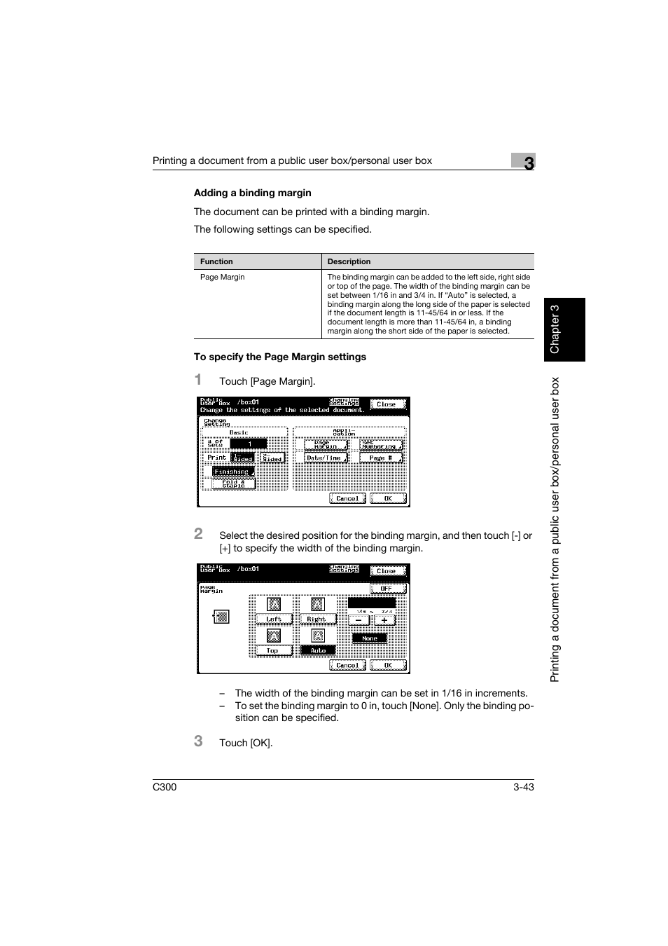 Adding a binding margin, P. 3-43 | Konica Minolta bizhub C300 User Manual | Page 80 / 198