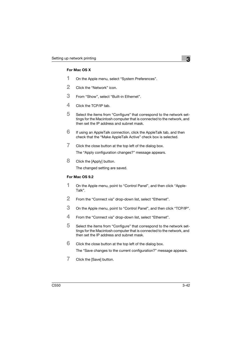 For mac os x, For mac os 9.2, For mac os x -42 for mac os 9.2 -42 | Konica Minolta bizhub C550 User Manual | Page 115 / 400
