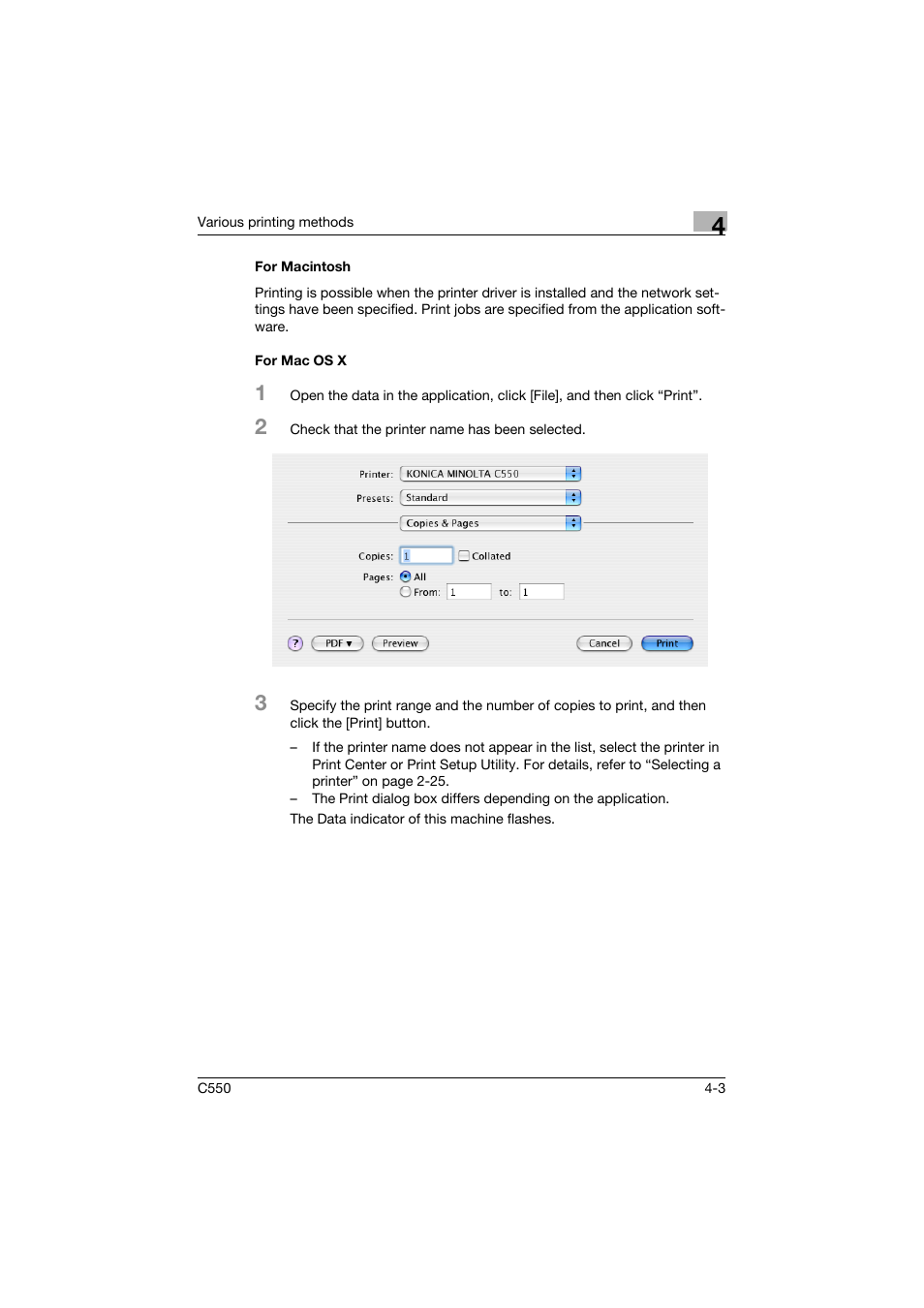 For macintosh, For mac os x, For macintosh -3 for mac os x -3 | Konica Minolta bizhub C550 User Manual | Page 118 / 400