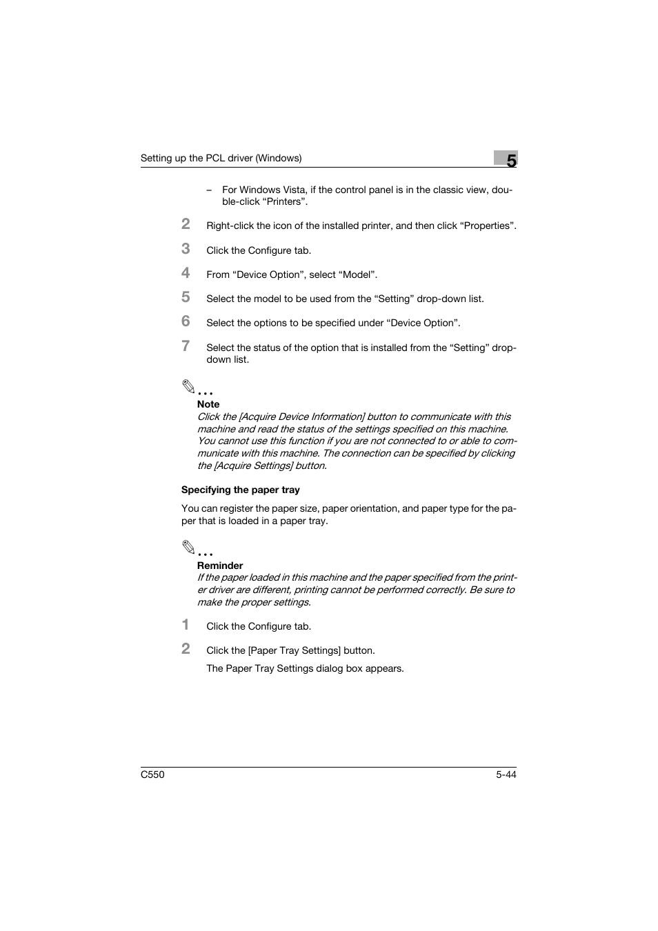 Specifying the paper tray, Specifying the paper tray -44 | Konica Minolta bizhub C550 User Manual | Page 187 / 400