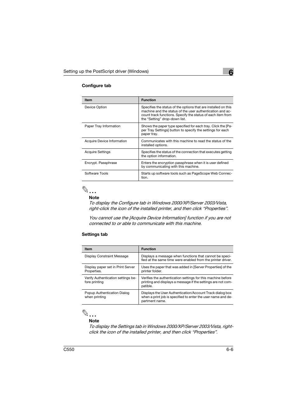 Configure tab, Settings tab, Configure tab -6 settings tab -6 | Konica Minolta bizhub C550 User Manual | Page 203 / 400