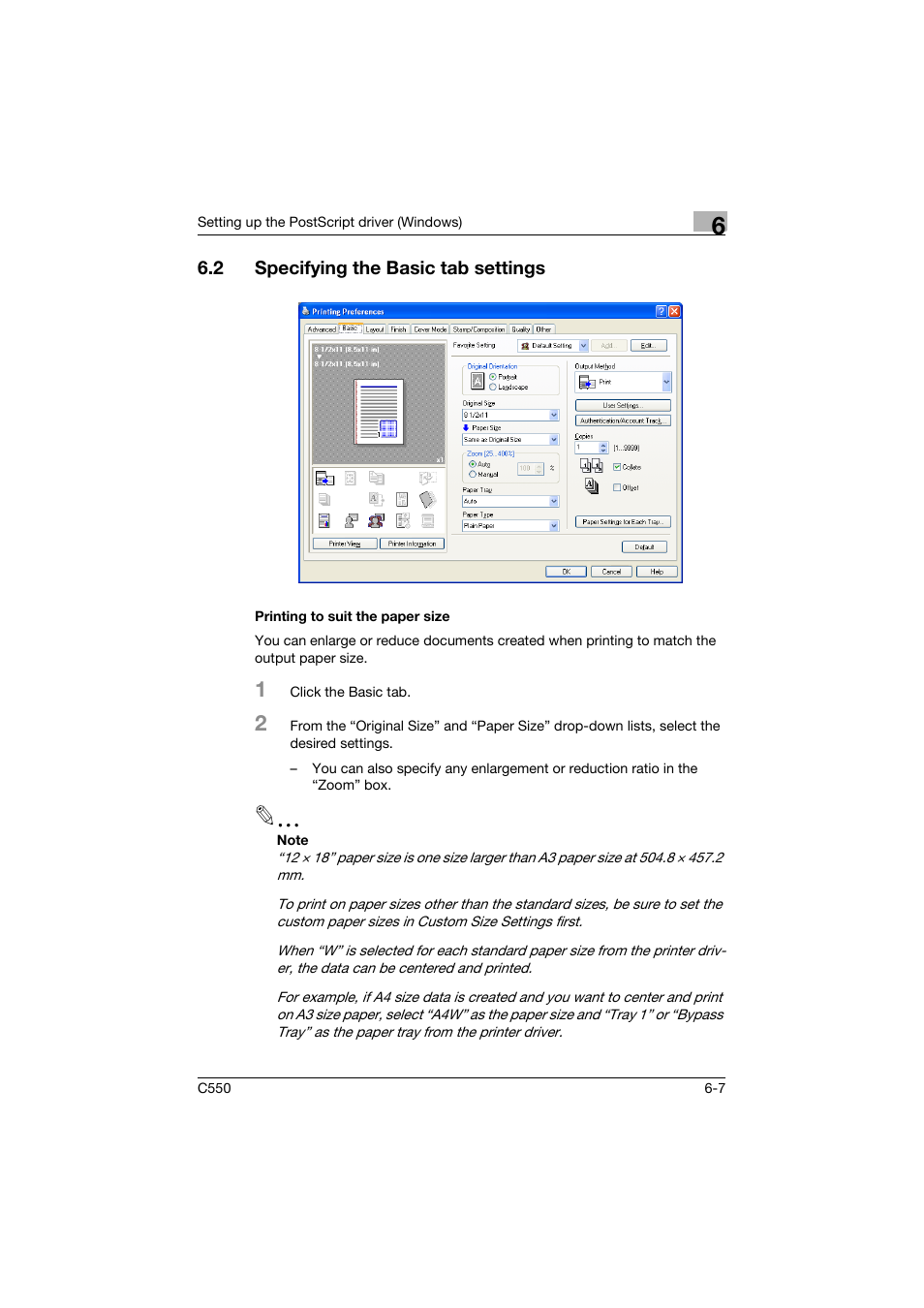 2 specifying the basic tab settings, Printing to suit the paper size, Specifying the basic tab settings -7 | Printing to suit the paper size -7 | Konica Minolta bizhub C550 User Manual | Page 204 / 400