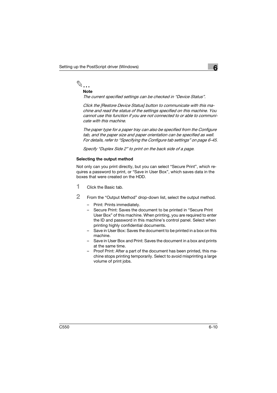 Selecting the output method, Selecting the output method -10 | Konica Minolta bizhub C550 User Manual | Page 207 / 400