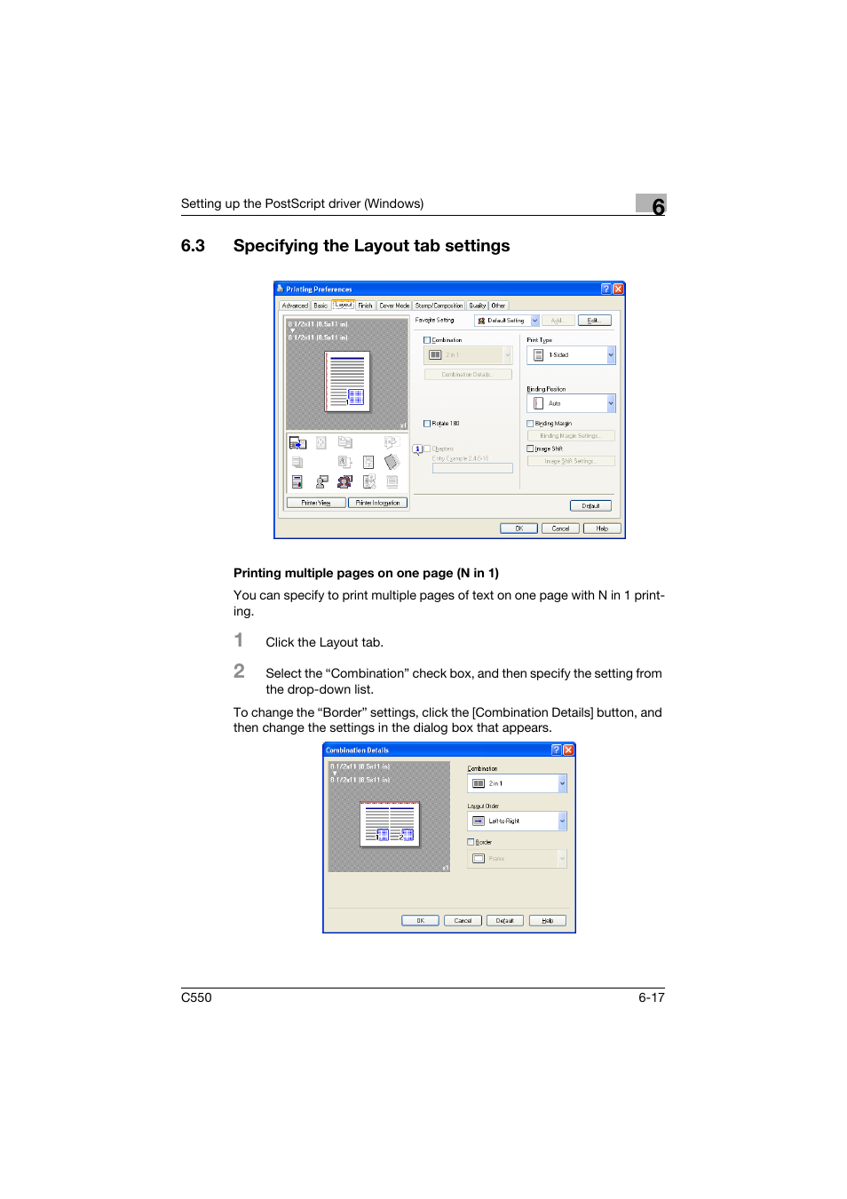 3 specifying the layout tab settings, Specifying the layout tab settings -17 | Konica Minolta bizhub C550 User Manual | Page 214 / 400