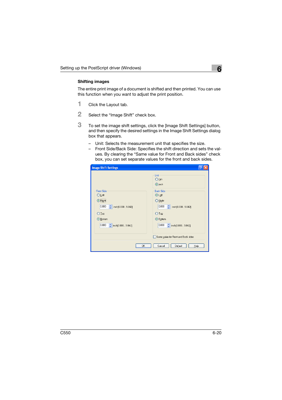 Shifting images, Shifting images -20 | Konica Minolta bizhub C550 User Manual | Page 217 / 400