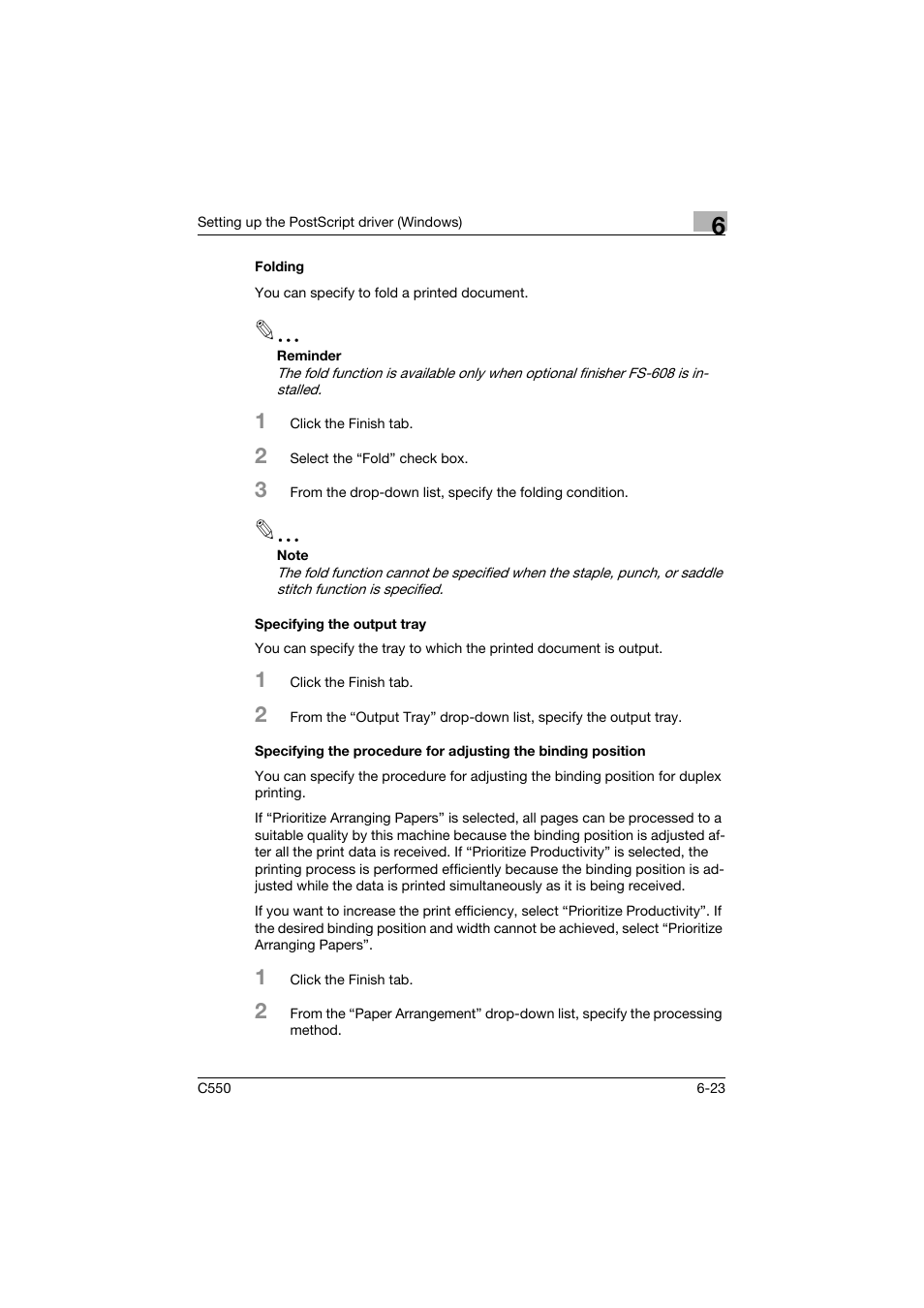 Folding, Specifying the output tray | Konica Minolta bizhub C550 User Manual | Page 220 / 400