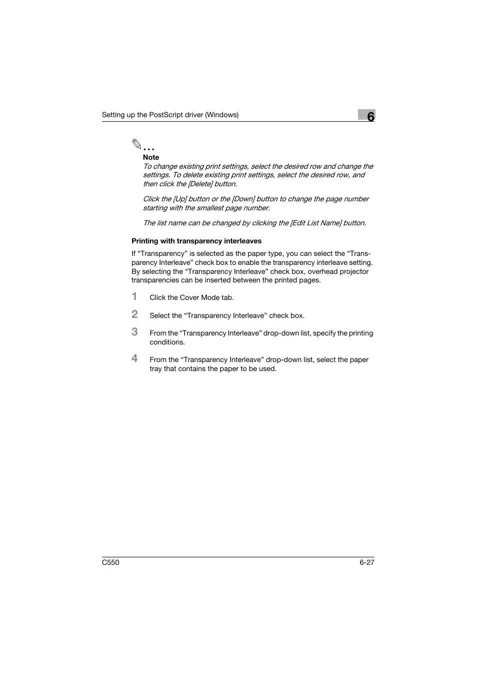 Printing with transparency interleaves, Printing with transparency interleaves -27 | Konica Minolta bizhub C550 User Manual | Page 224 / 400