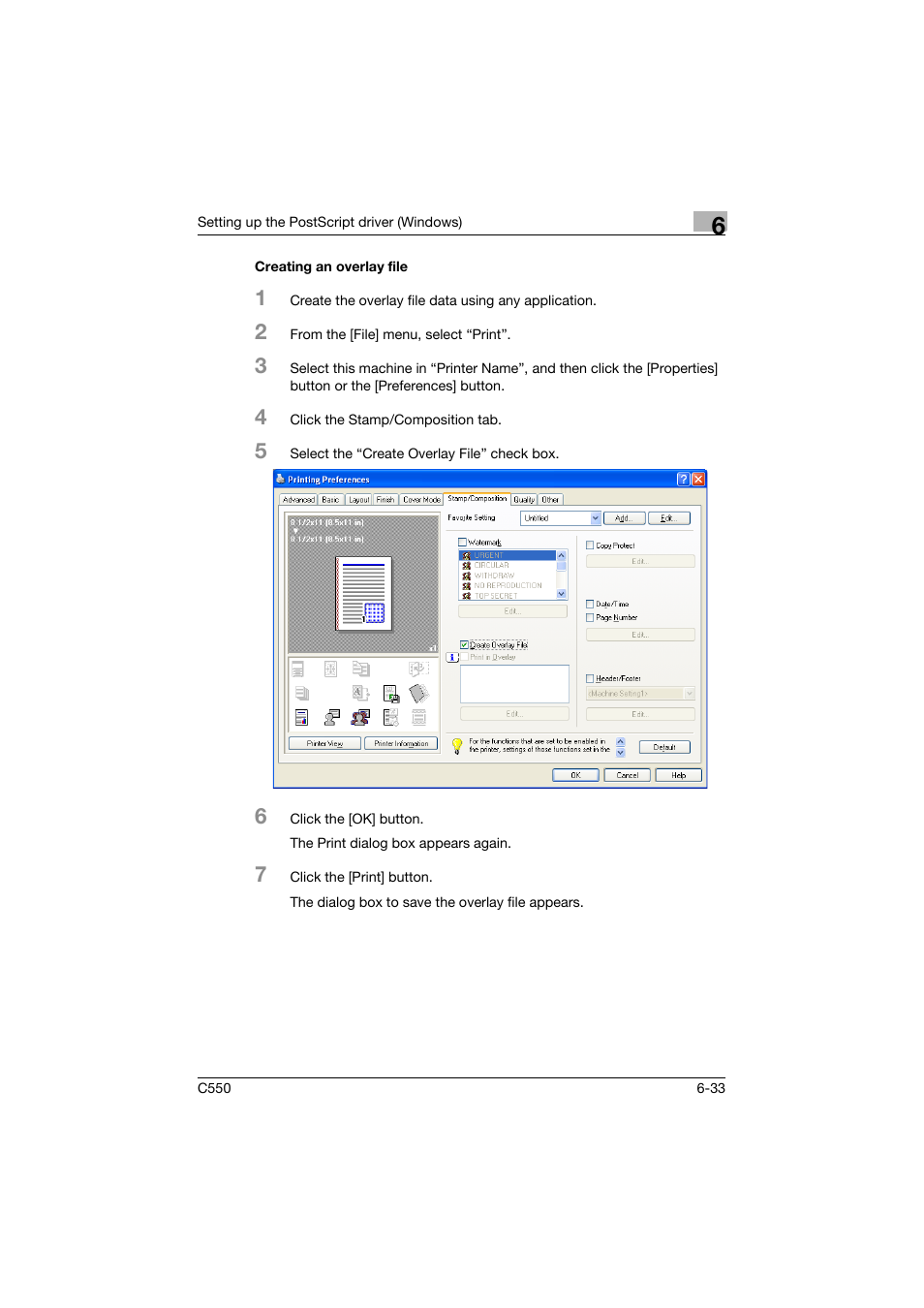 Creating an overlay file, Creating an overlay file -33 | Konica Minolta bizhub C550 User Manual | Page 230 / 400
